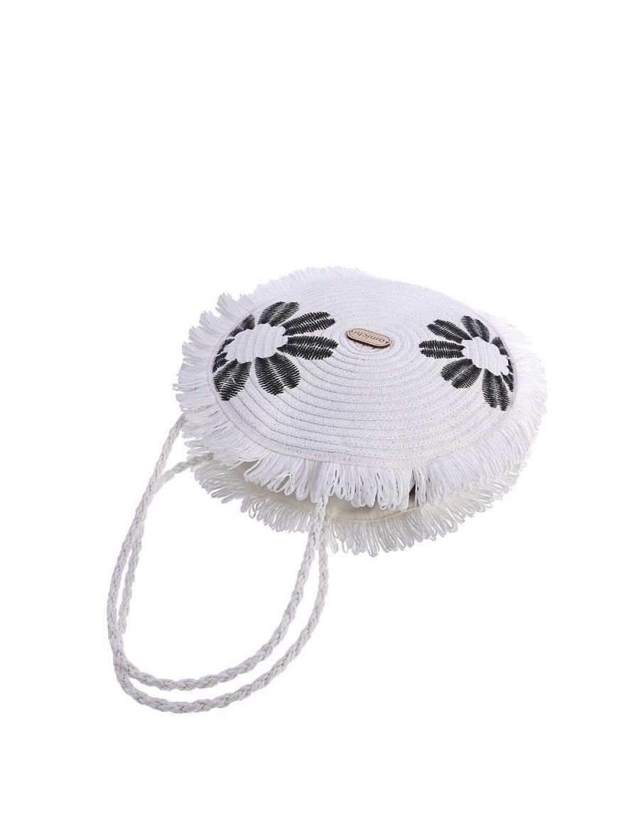 Bags AMICHI | Women's Amichi Simplician Raffia Shoulder Bag With Zipper White