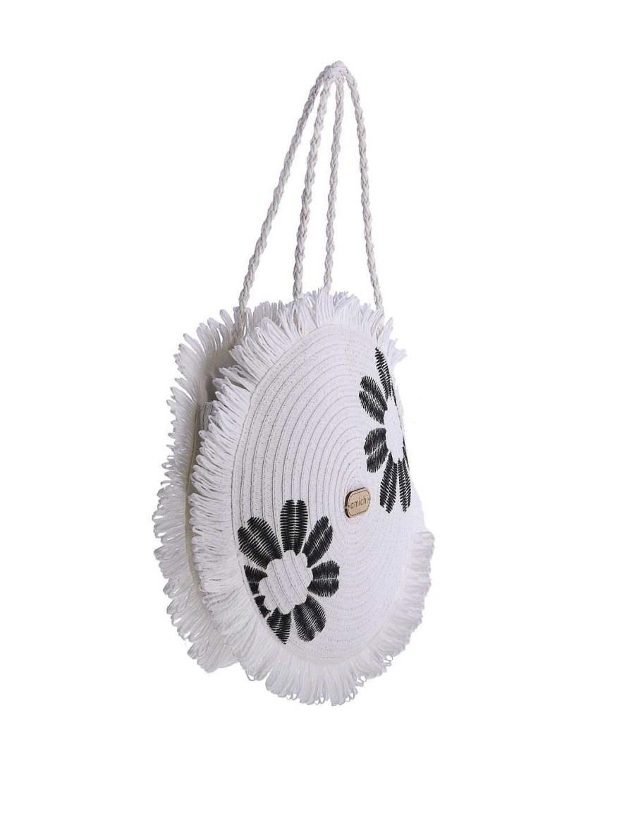 Bags AMICHI | Women's Amichi Simplician Raffia Shoulder Bag With Zipper White