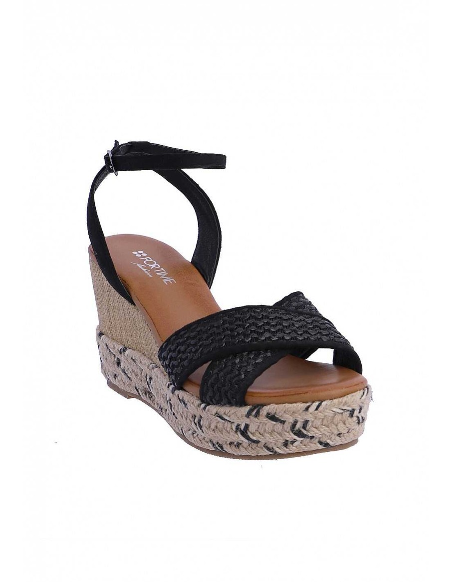 Footwear FOR TIME | For Time Chania Women's Black Raffia Crib Sandal Black