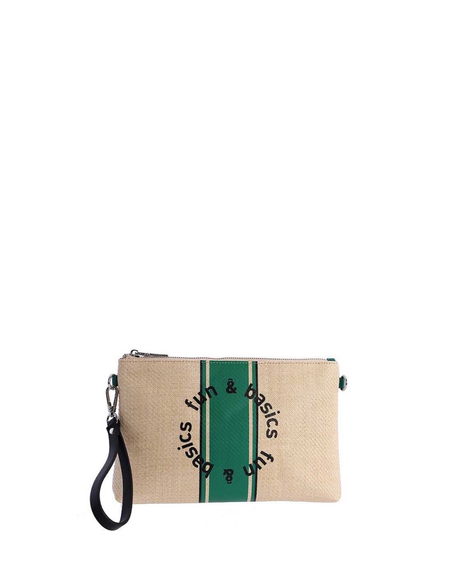 Bags Fun&Basics | Fun&Basics Olimpia Raffia Women's Handbag with Zipper Green