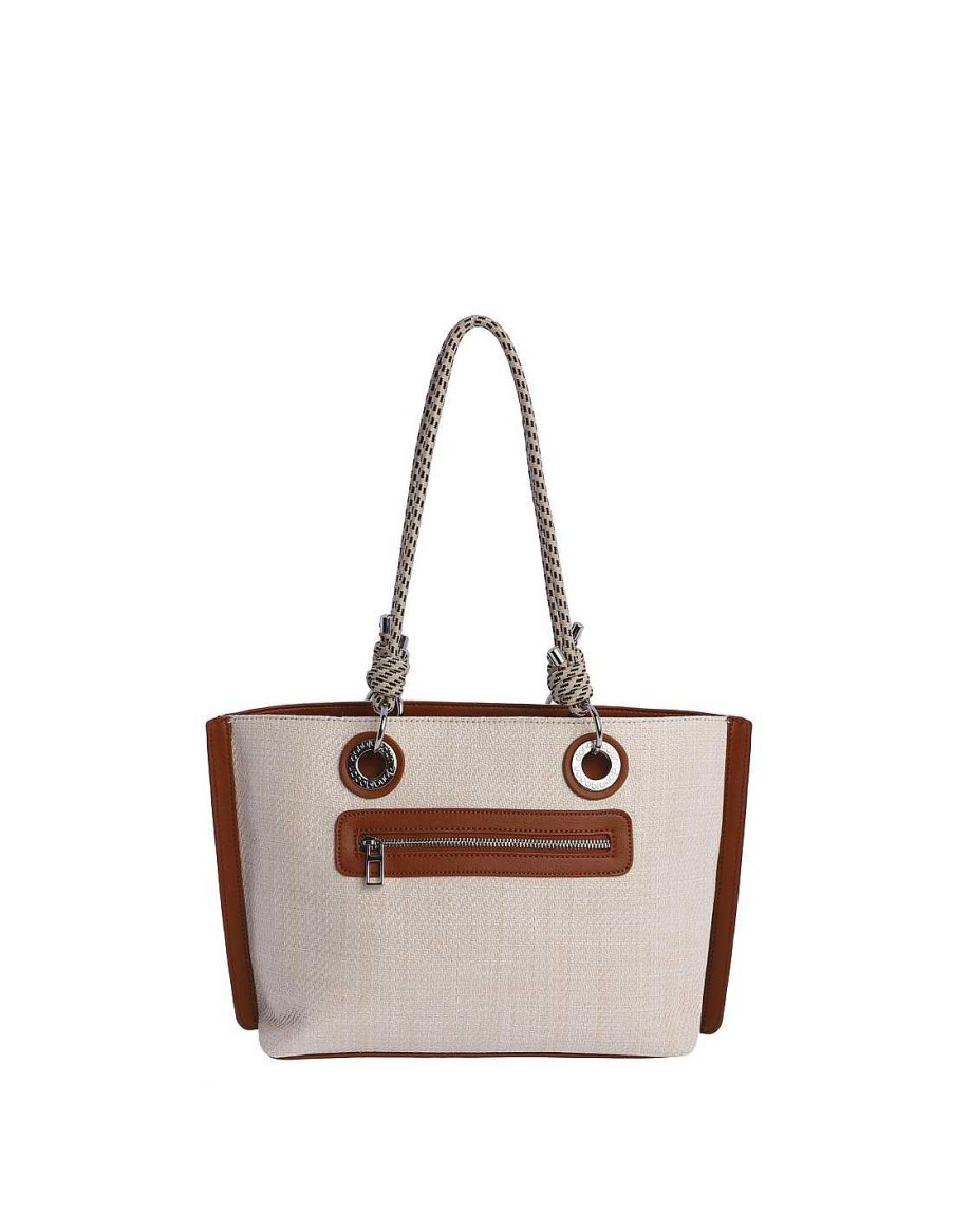 Bags DON ALGODON | Shopper Bag for Women Don Algodon Melinda Raffia Leather with Zipper Brown