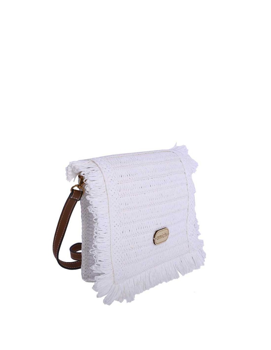 Bags AMICHI | Amichi Sigrid Women's Raffia Crossbody Bag With Zipper White