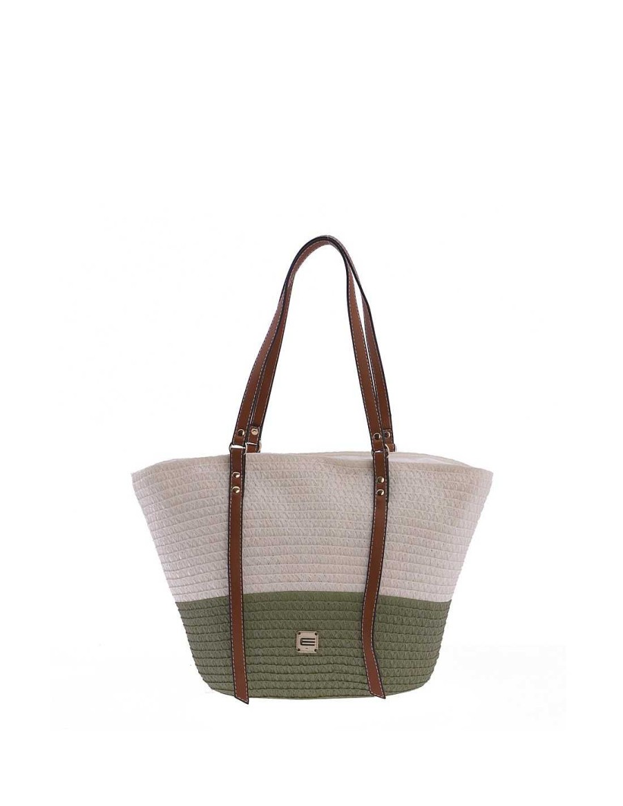 Bags EFERRI | Eferri Valentina Natural Raffia Women's Shopper Bag with Zipper White