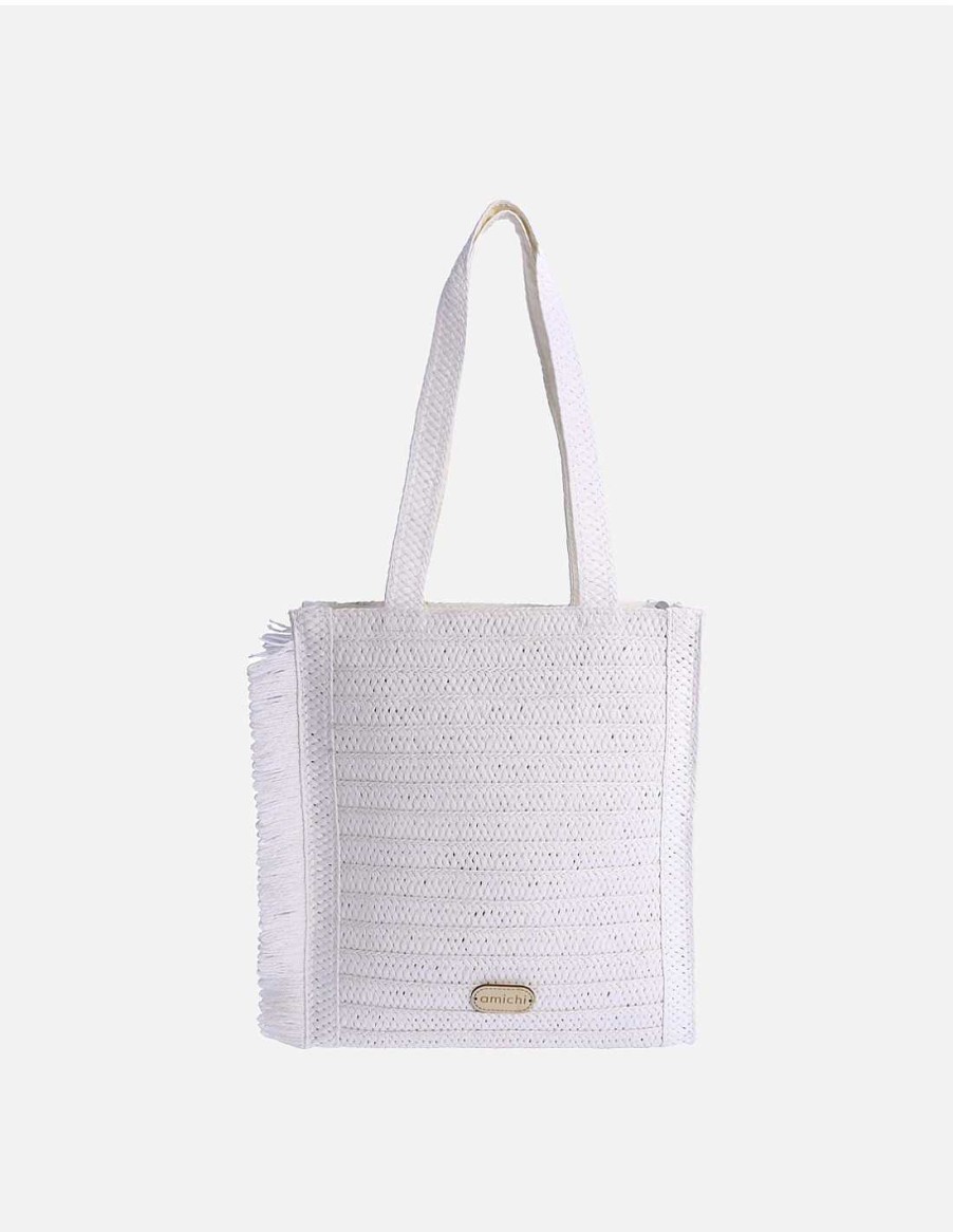 Bags AMICHI | Amichi Silvana Raffia Women's Handbag With Zipper White