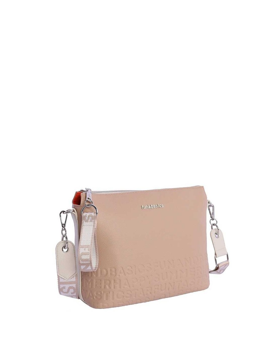 Bags Fun&Basics | Fun&Basics Joana Women's Faux Leather Zipper Shoulder Bag Beige