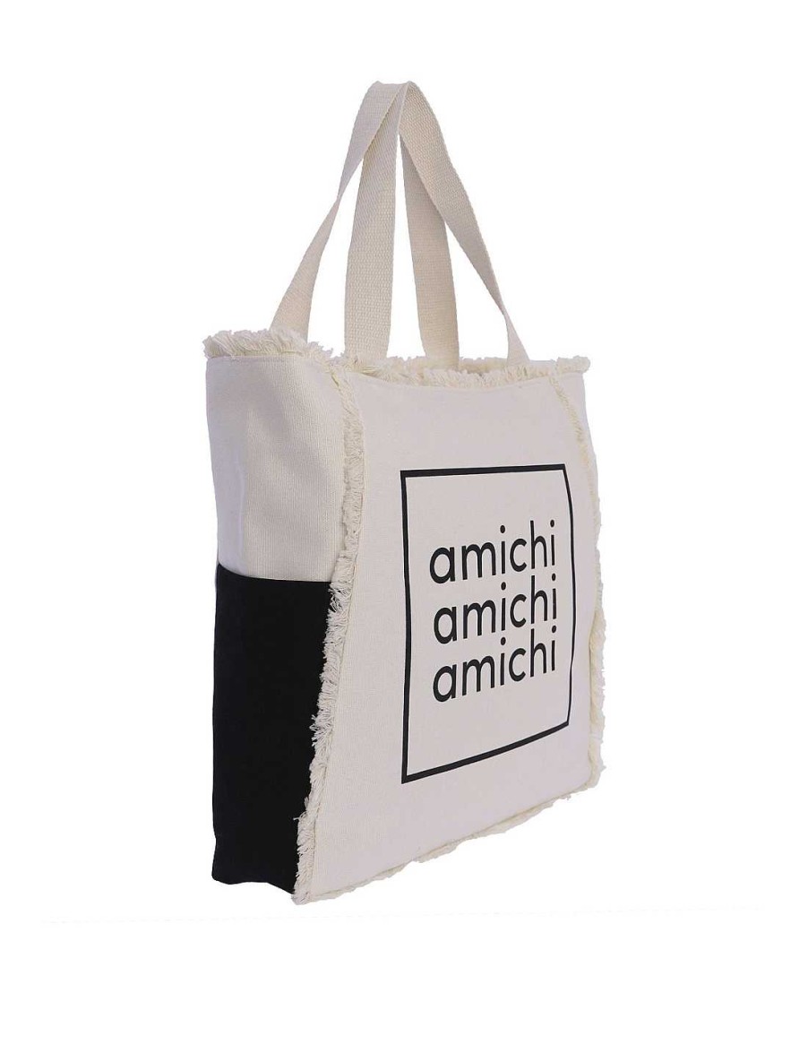 Bags AMICHI | Amichi Serva Women's Beach Bag With Zipper Natural