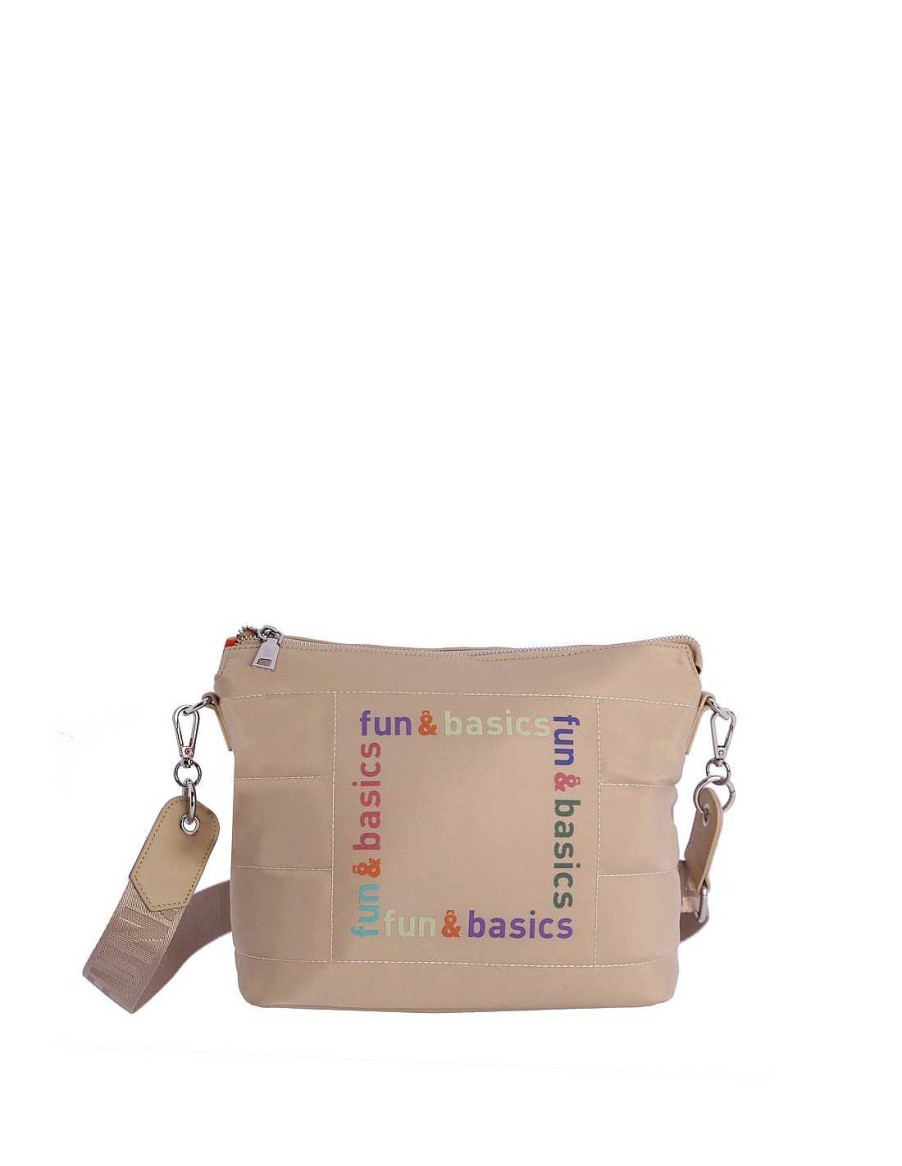 Bags Fun&Basics | Fun&Basics Josefina Women's Nylon Crossbody Bag With Zipper Beige