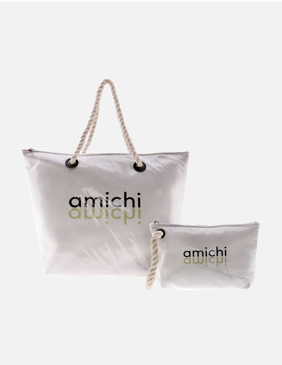 Bags AMICHI | Beach Bag and Toiletry Bag Pack for Women Amichi Servula with Zipper Natural