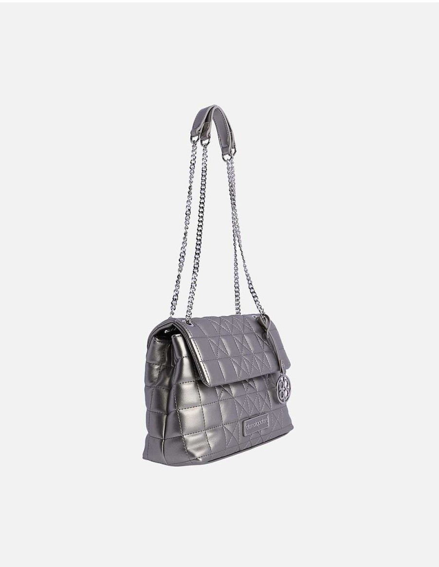 Bags DON ALGODON | Don Algodon Mildred Women's Shoulder Bag in Synthetic Leather with Zipper Silver