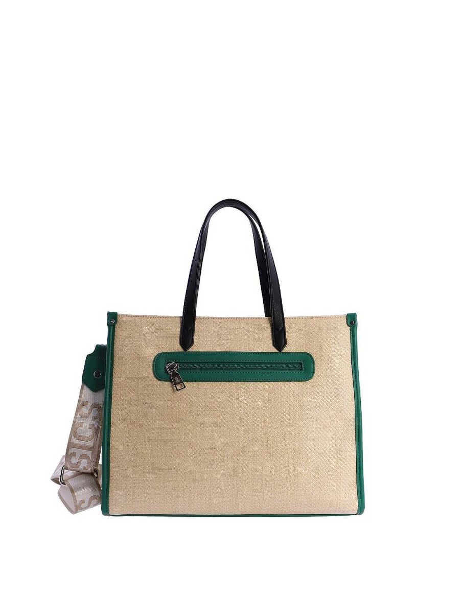 Bags Fun&Basics | Fun&Basics Jorgelina Raffia Women's Handbag with Zipper Green