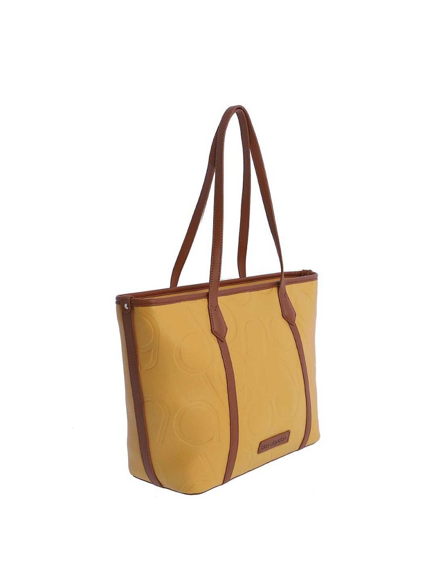 Bags DON ALGODON | Don Algodon Melitina Women's Shopper Bag in Synthetic Leather with Zipper Mustard