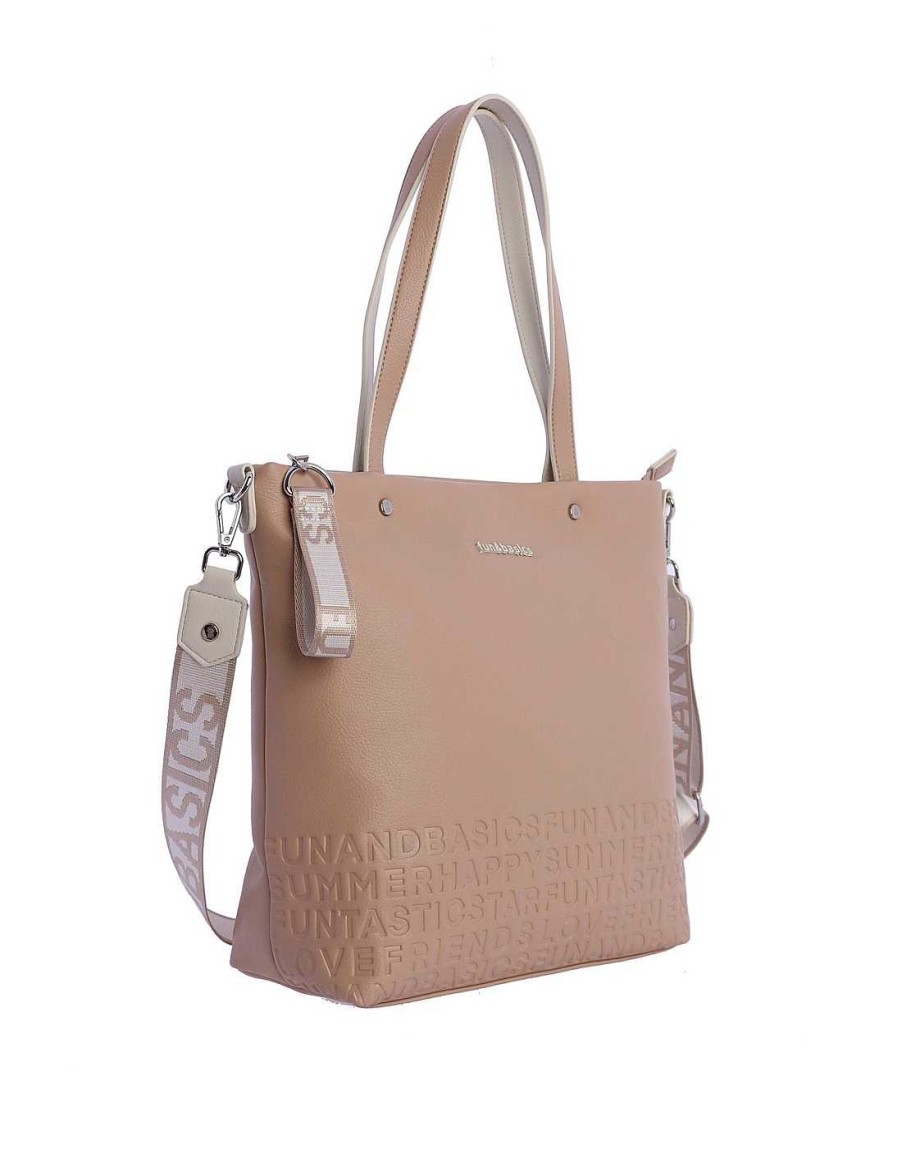 Bags Fun&Basics | Fun&Basics Women's Raffia Jezebel Shopper Bag with Zipper Beige