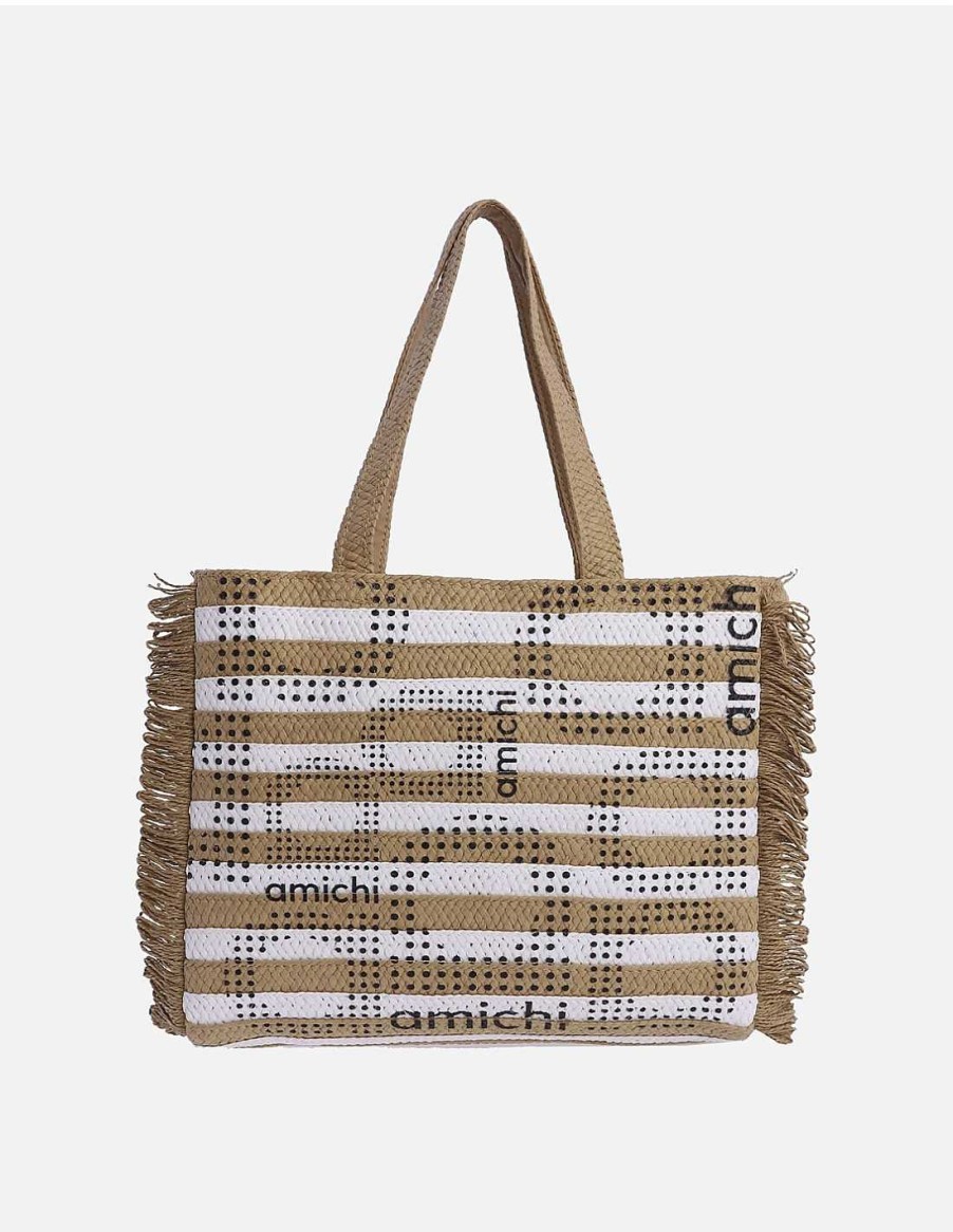 Bags AMICHI | Amichi Simaca Raffia Women's Handbag With Zipper Natural