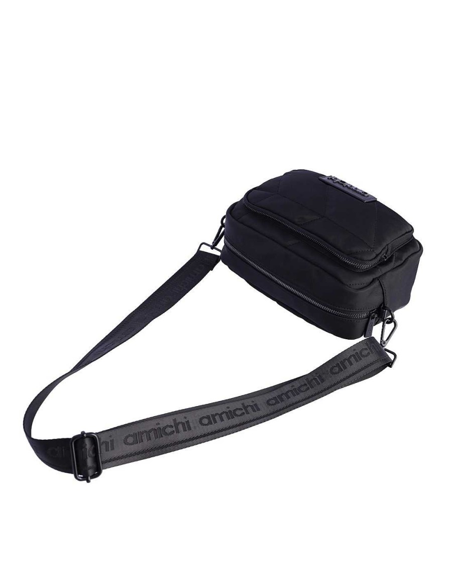 Bags AMICHI | Amichi Alba Women's Nylon Shoulder Bag With Zipper Black