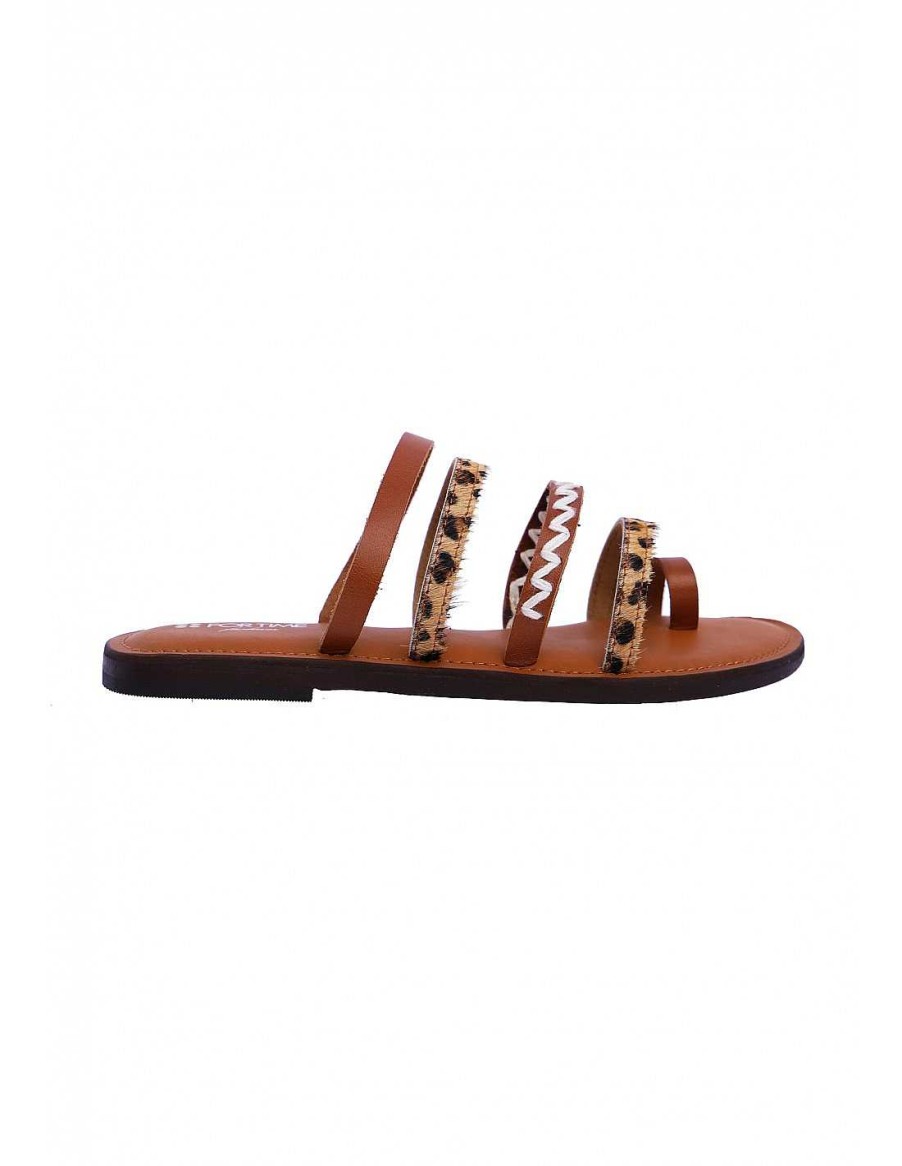 Footwear FOR TIME | For Time Argos Women's Flat Sandal With Straps Brown