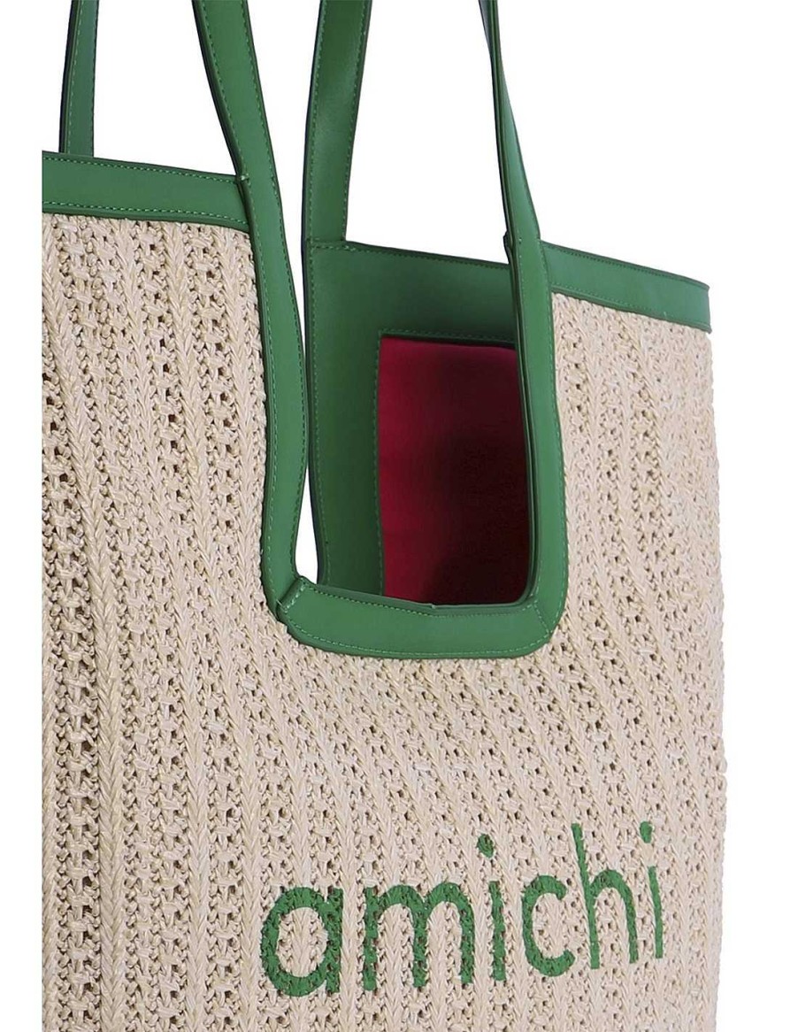 Bags AMICHI | Amichi Peregrina Women's Raffia Shopper Bag With Zipper Green