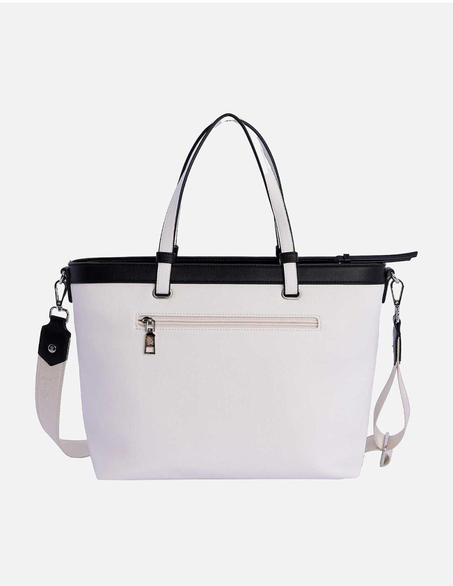 Bags Fun&Basics | Fun&Basics Omphalia Women's Shopper Bag in Synthetic Leather with Zipper White