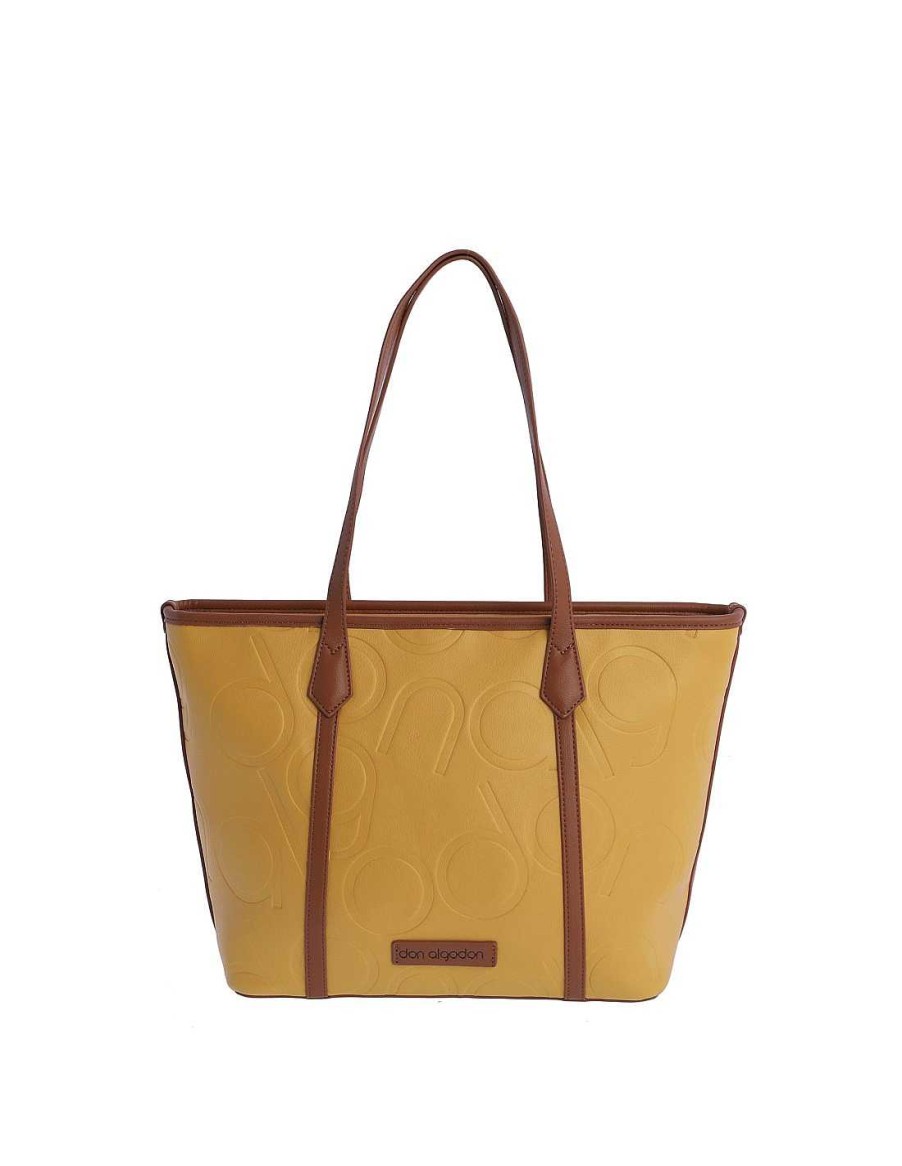 Bags DON ALGODON | Don Algodon Melitina Women's Shopper Bag in Synthetic Leather with Zipper Mustard