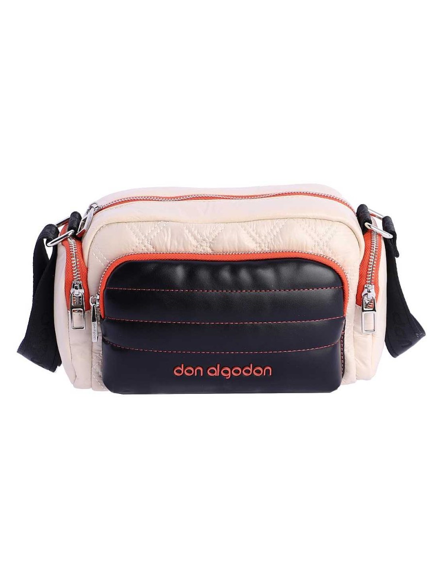 Bags DON ALGODON | Don Algodon Women's Shoulder Bag Camelia Black Textile With Llera Cream