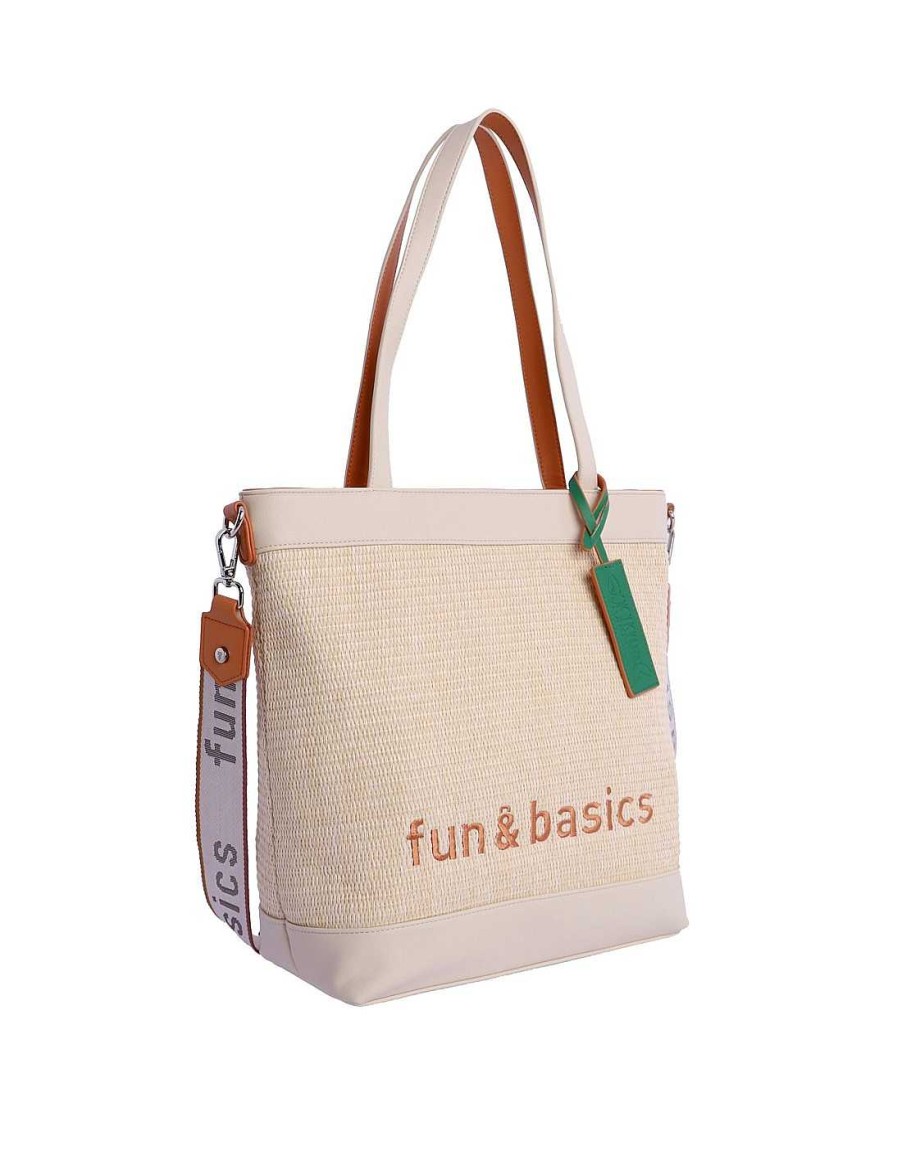 Bags Fun&Basics | Fun&Basics Oseas Raffia Women's Shopper Bag with Zipper Multicolored