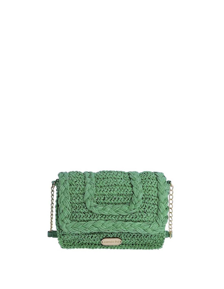 Bags AMICHI | Amichi Sigrada Raffia Women's Shoulder Bag With Zipper Green