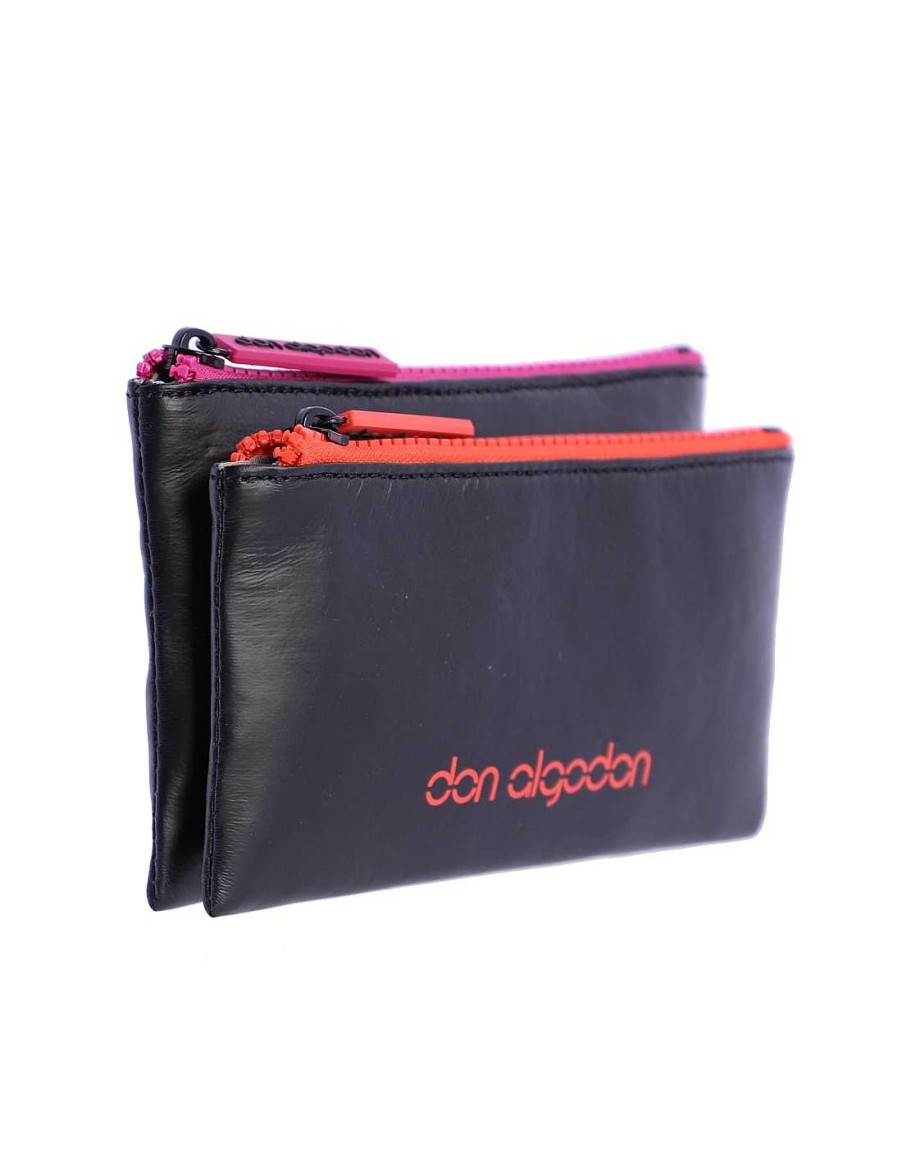 Wallets DON ALGODON | Medium Don Algodon Frida Nylon Purse in Color with Zipper Black