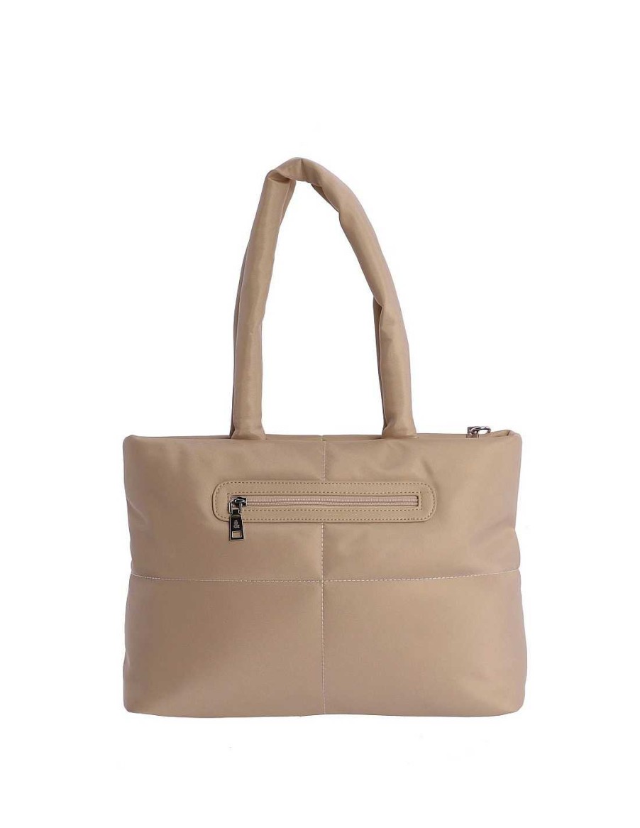 Bags Fun&Basics | Fun&Basics Jovita Nylon Women's Shopper Bag with Zipper Beige