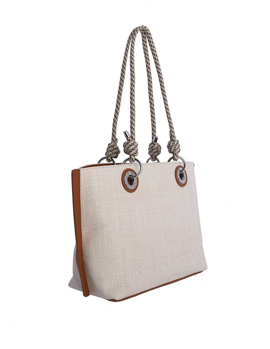 Bags DON ALGODON | Shopper Bag for Women Don Algodon Melinda Raffia Leather with Zipper Brown