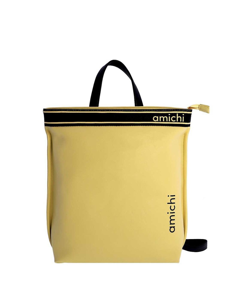 Bags AMICHI | Amichi Pastora Women's Synthetic Leather Backpack with Zipper Yellow