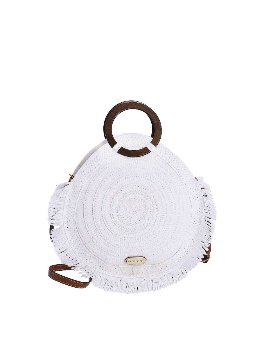 Bags AMICHI | Amichi Silveria Raffia Women's Handbag With Zipper White