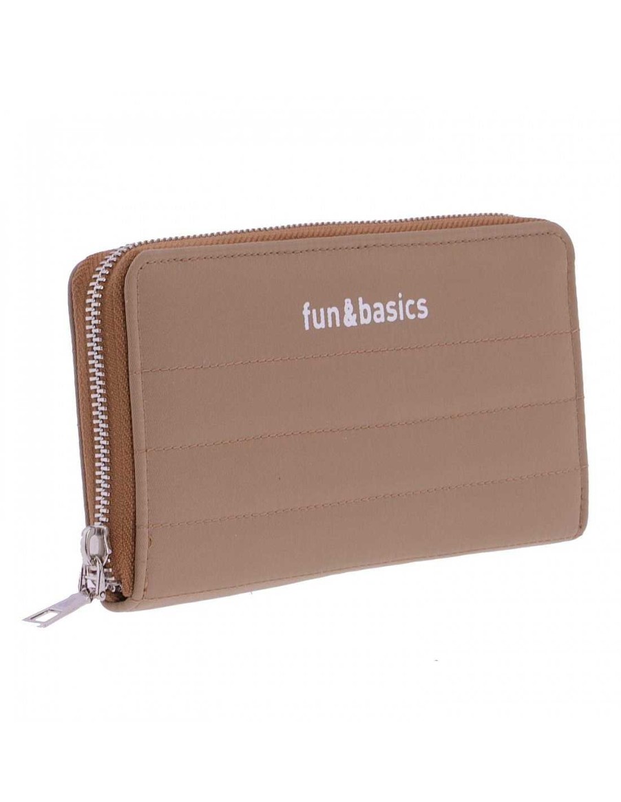 Wallets Fun&Basics | Fun & Basics Fortunata Women's Large Nylon Zipper Quilted Wallet Beige