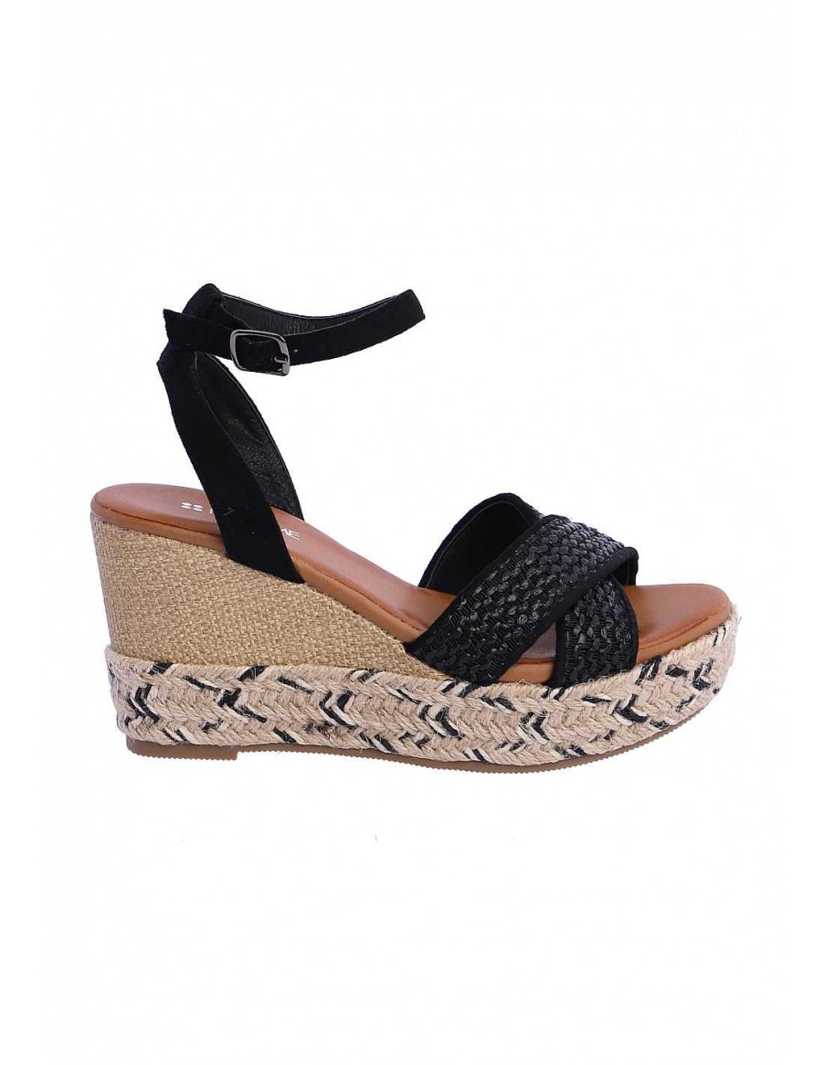 Footwear FOR TIME | For Time Chania Women's Black Raffia Crib Sandal Black