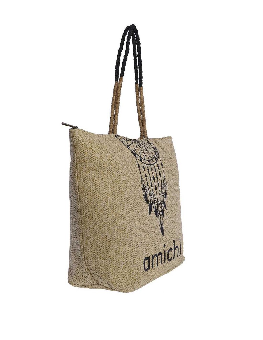 Bags AMICHI | Amichi Severa Raffia Women's Beach Bag With Zipper Natural