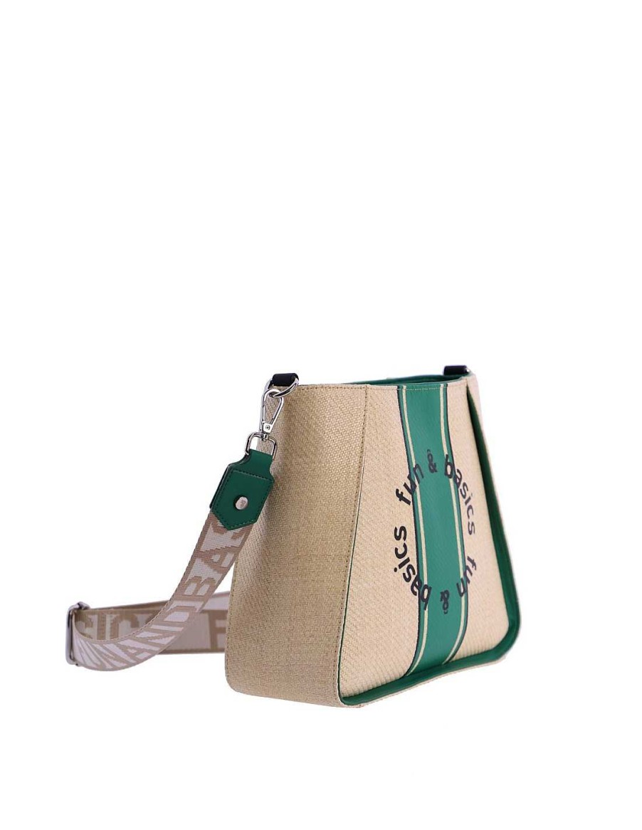 Bags Fun&Basics | Fun&Basics Olive Raffia Women's Crossbody Bag with Zipper Green