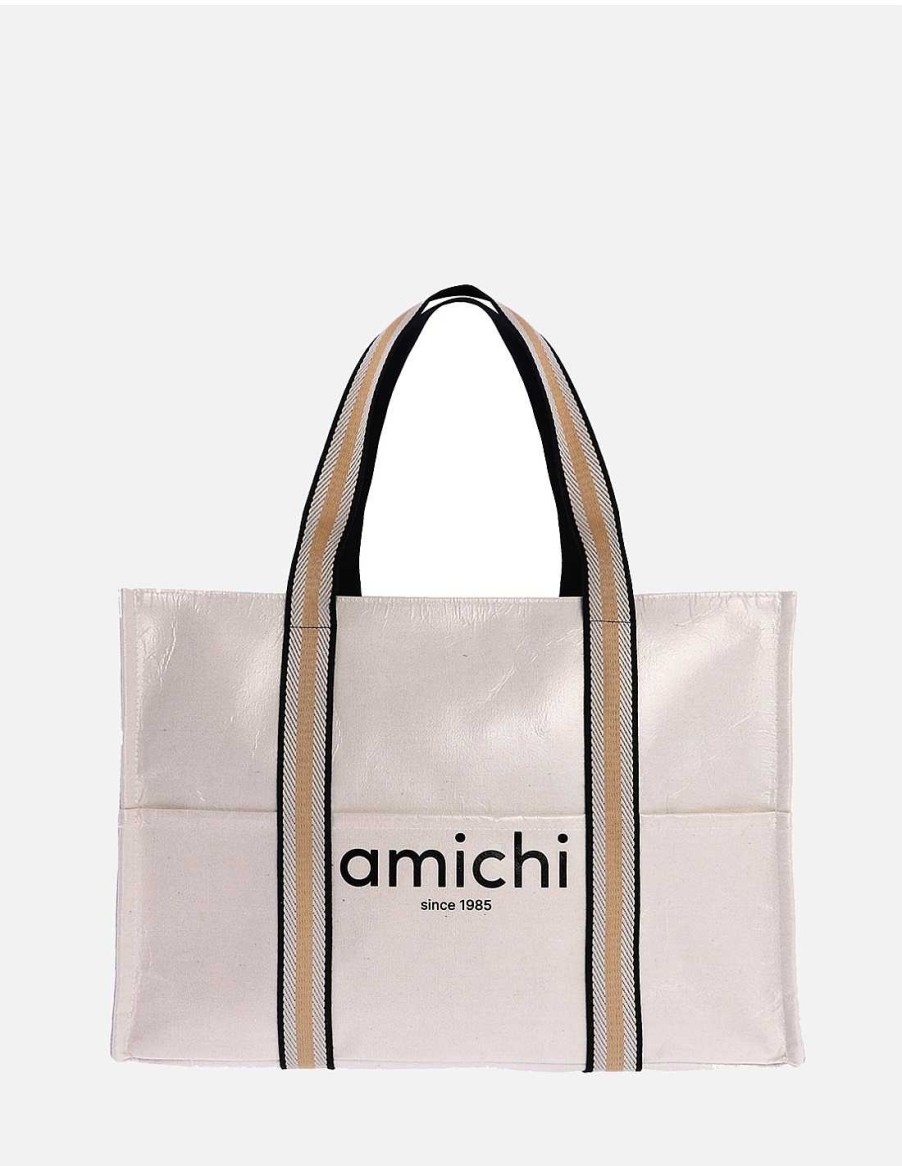 Bags AMICHI | Amichi Sibilina Women's Beach Bag With Zipper Natural