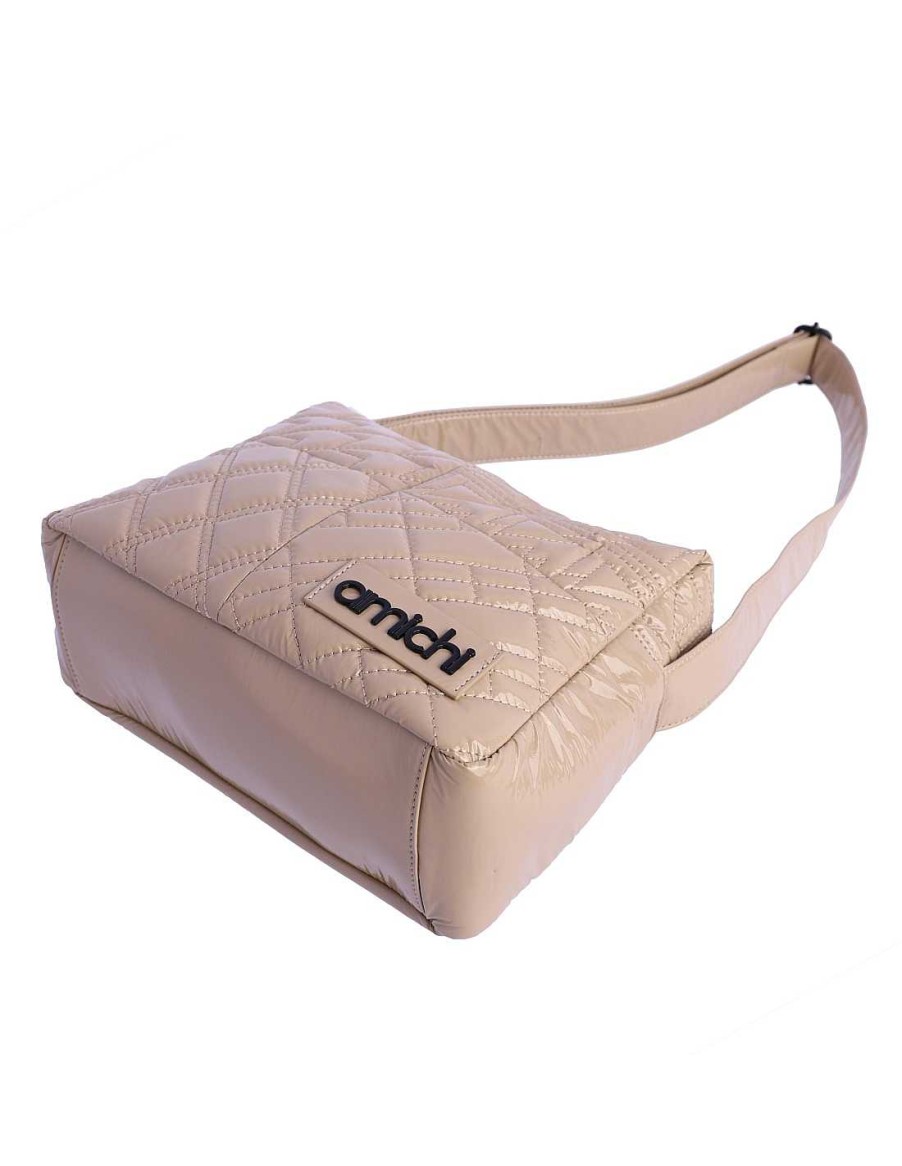 Bags AMICHI | Amichi Adelina Women's Patent Leather Zipper Crossbody Bag Beige